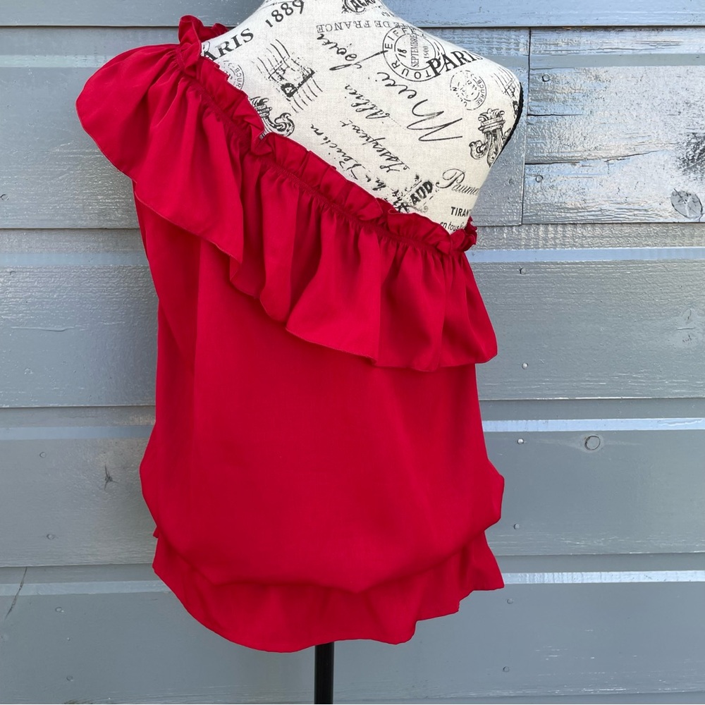 The Limited Red Ruffle One-Shoulder Blouse - Picture 2 of 4